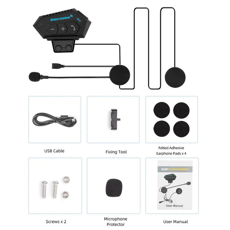 BT12 Capacete de motocicleta fone de ouvido Bluetooth estéreo Microfone mãos livres sem fio Leitor de música para motociclista