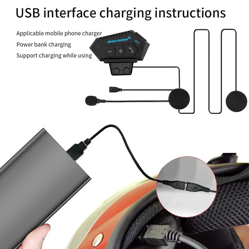 BT12 Capacete de motocicleta fone de ouvido Bluetooth estéreo Microfone mãos livres sem fio Leitor de música para motociclista