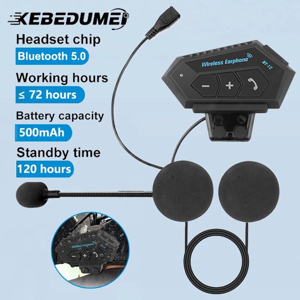 BT12 Capacete de motocicleta fone de ouvido Bluetooth estéreo Microfone mãos livres sem fio Leitor de música para motociclista
