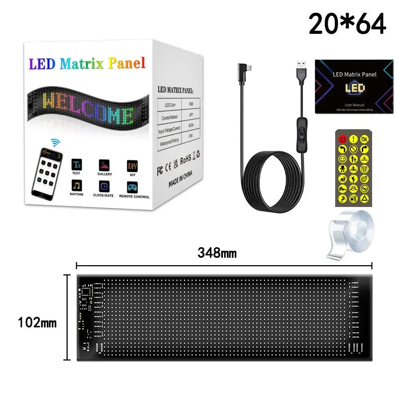 Painel LED RGB Flexível para Carro Caminhão – Texto Programável via Bluetooth App
