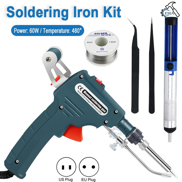 Pistola de solda automática 110v/220v 60w eua/ue plug aquecimento interno portátil enviar automaticamente ferramentas de reparo de soldagem de pistola de estanho